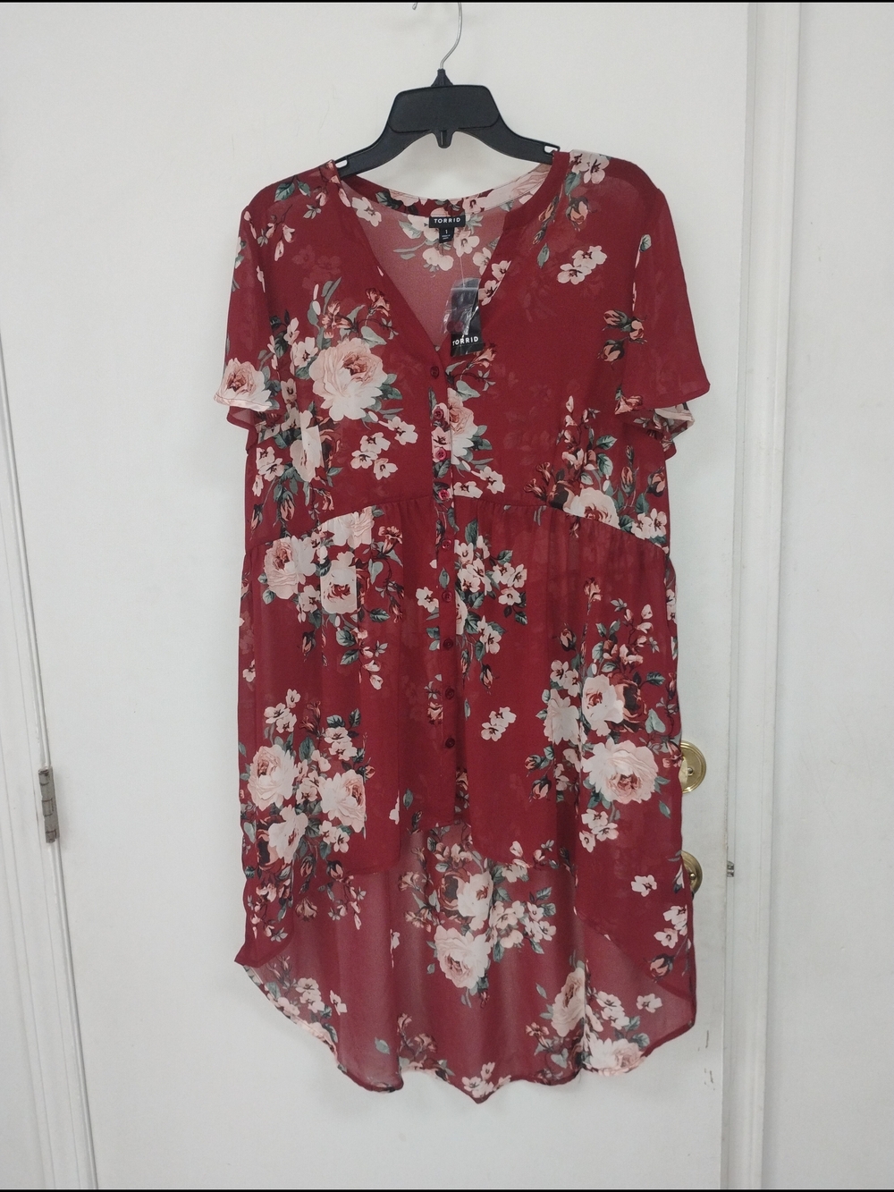 NWT Torrid Floral Button Front Babydoll Tunic Top Size 1